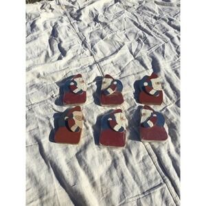 Wooden Santa figurines set of 6 red white blue 5” 5 in patriotic Christmas wood